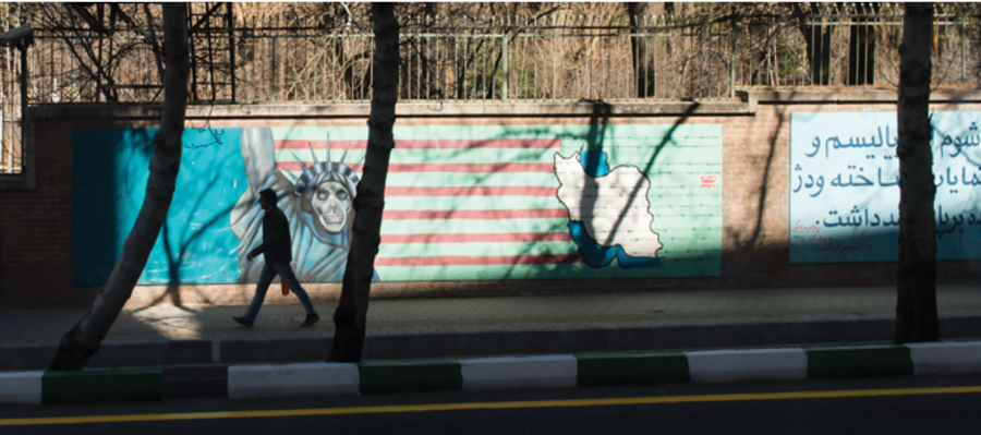 Anti-American murals are still evident on the streets.