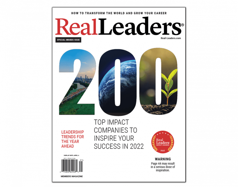 Spring 2022 cover, promoting the 2022 Real Leaders Impact Awards winners