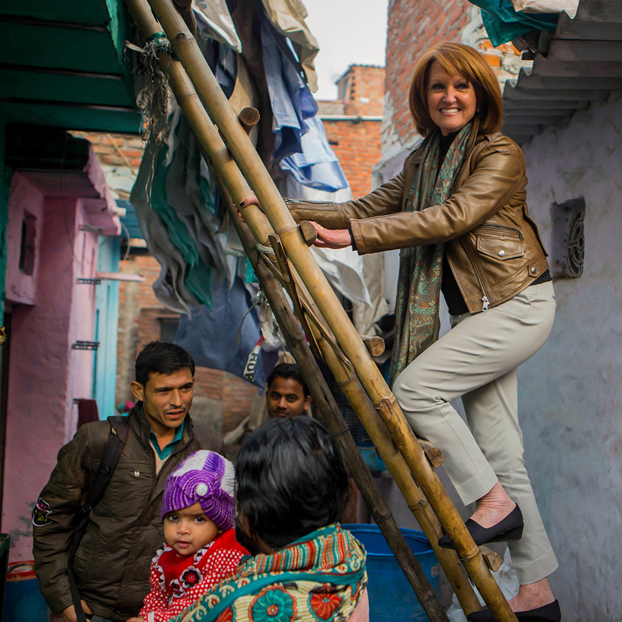 Vicki Escarra at a board meeting in India.